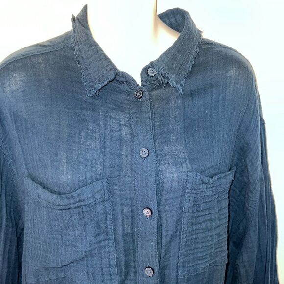 URBAN OUTFITTERS Biscay Blue Gauzy Blouse-M - Picture 4 of 11